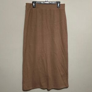 Old Navy Midi Skirt L Tall Brown Knit Driftwood Back Slit Cozy Earthy Minimalist